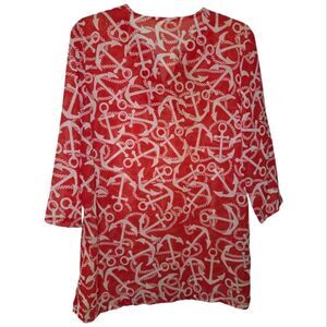 Nautical Sailing Anchor Red Sheer Indigo Soul Blouse